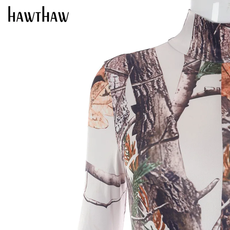 

Hawthaw Women Fashion Autumn Winter Long Sleeve Printed Bodycon Slim Jumpsuit Romper Playsuit 2020 Female Clothing Streetwear