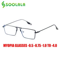 soolala 2021 metal flat top anti blue light myopia prescription glasses men women optical frames eyewear 0 5 0 75 1 0 to 4 0