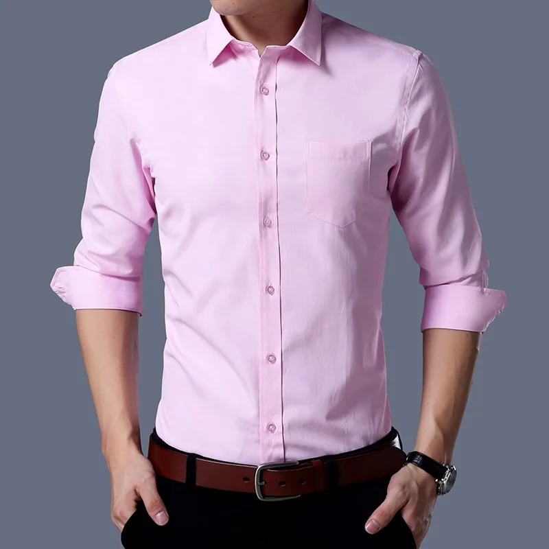Мужская однотонная деловая приталенная рубашка Классическая Повседневная с