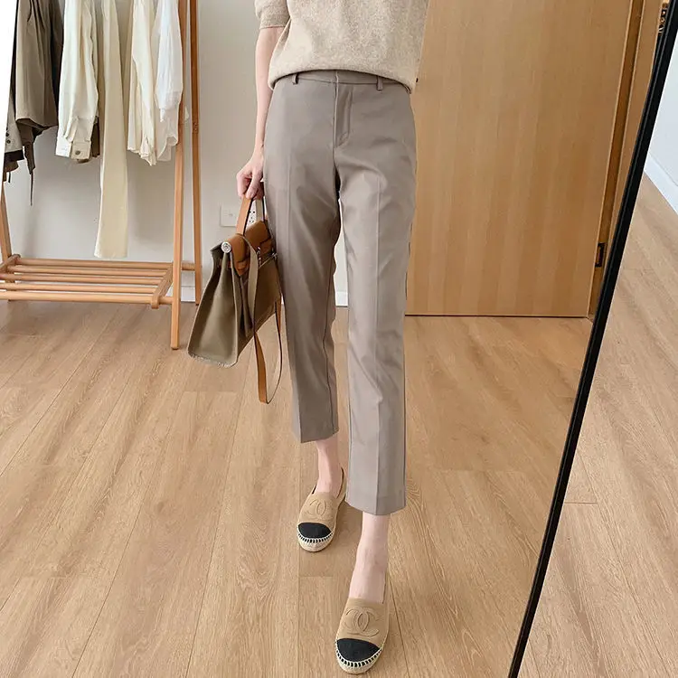 

2021 Women Spring Autumn Fashion High Waist Suit Pants Female Casual Loose Straight Pants Ladies Solid Color OL Trousers S21