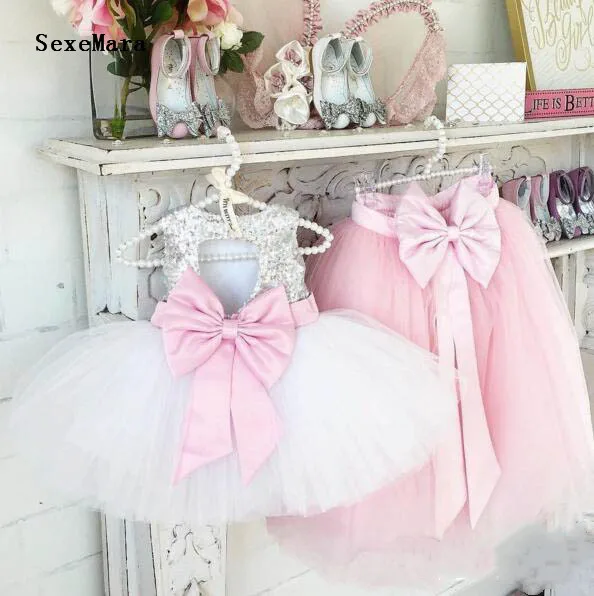 Тюль с блестками и розовым бантом на заказ платье для маленьких девочек 1 год день