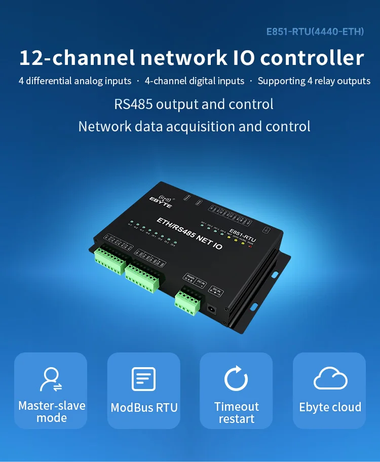 Modbus реле Modbus RTU Tcp модуль ввода-вывода с аналоговым и цифровым дисплеем модем 12-канальный сетевой ввода-вывода контроллер E851-RTU(4440-ETH