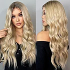 Длинные свободные синтетические волосы ALAN EATON с волнистыми кружевами спереди, парики для женщин с Омбре, коричневые, золотые, светлые, средней части, парики для косплея