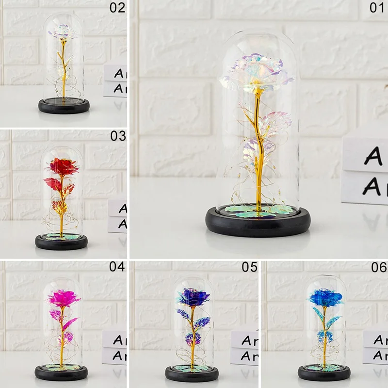 

Artificial Eternal Rose LED Light Beauty And The Beast In Glass Cover Christmas Home Decor For Mother Valentines Day Gift