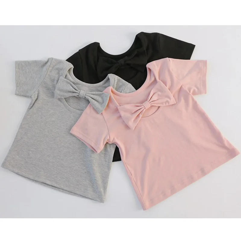 Camiseta b&aacute;sica con lazo y espalda descubierta para ni&ntilde;a, Tops de algod&oacute;n a la moda, ropa para ni&ntilde;a QZ048 2020-5