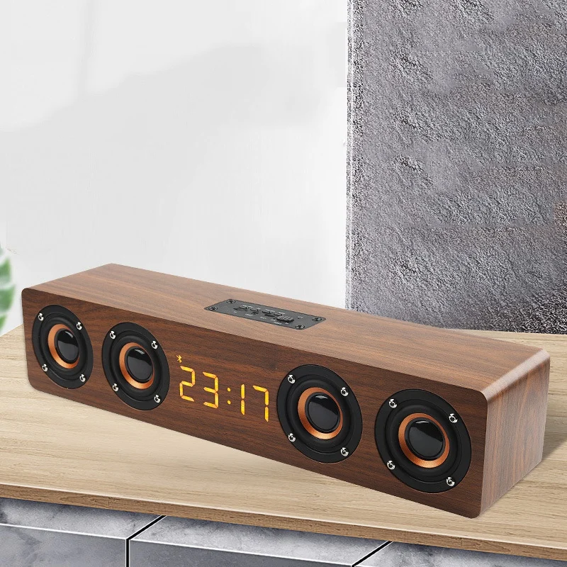 

Wooden Portable Clock Wireless Bluetooth Speaker Stereo PC TV System Speaker Desktop Speaker Sound Post FM Radio Computer Speake