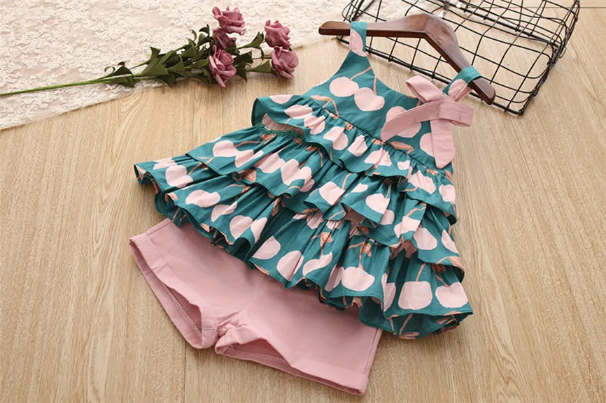 Girls Clothes Sets Cute Baby Girl Kids Straps Floral Shirt And Pink Short Pants Sundress Clothing Summer Sleeveless Costume | Детская
