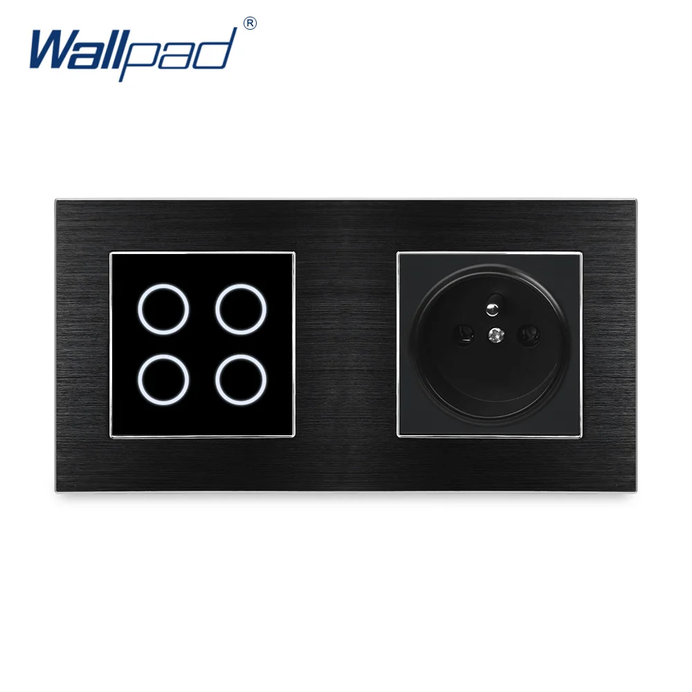 Настенный сенсорный выключатель Wallpad 4 клавиши 2 канала французская розетка