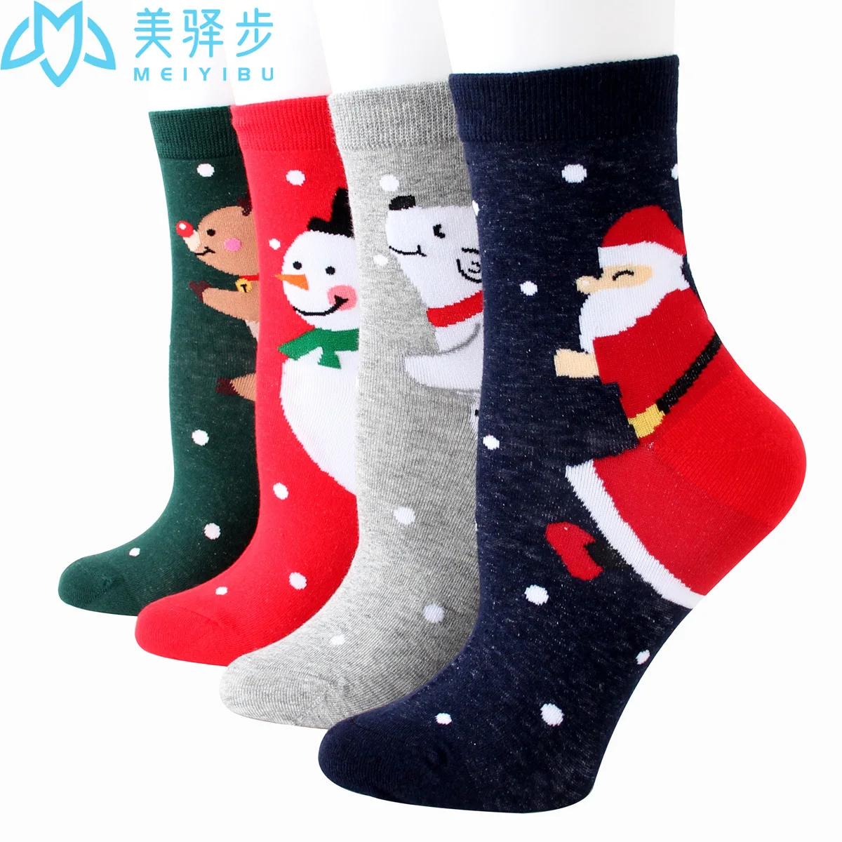 12 Pairs Per Set Christmas Stockings Cartoon Santa Claus Women's Socks Cotton Cute Women's Socks for Christmas Gift