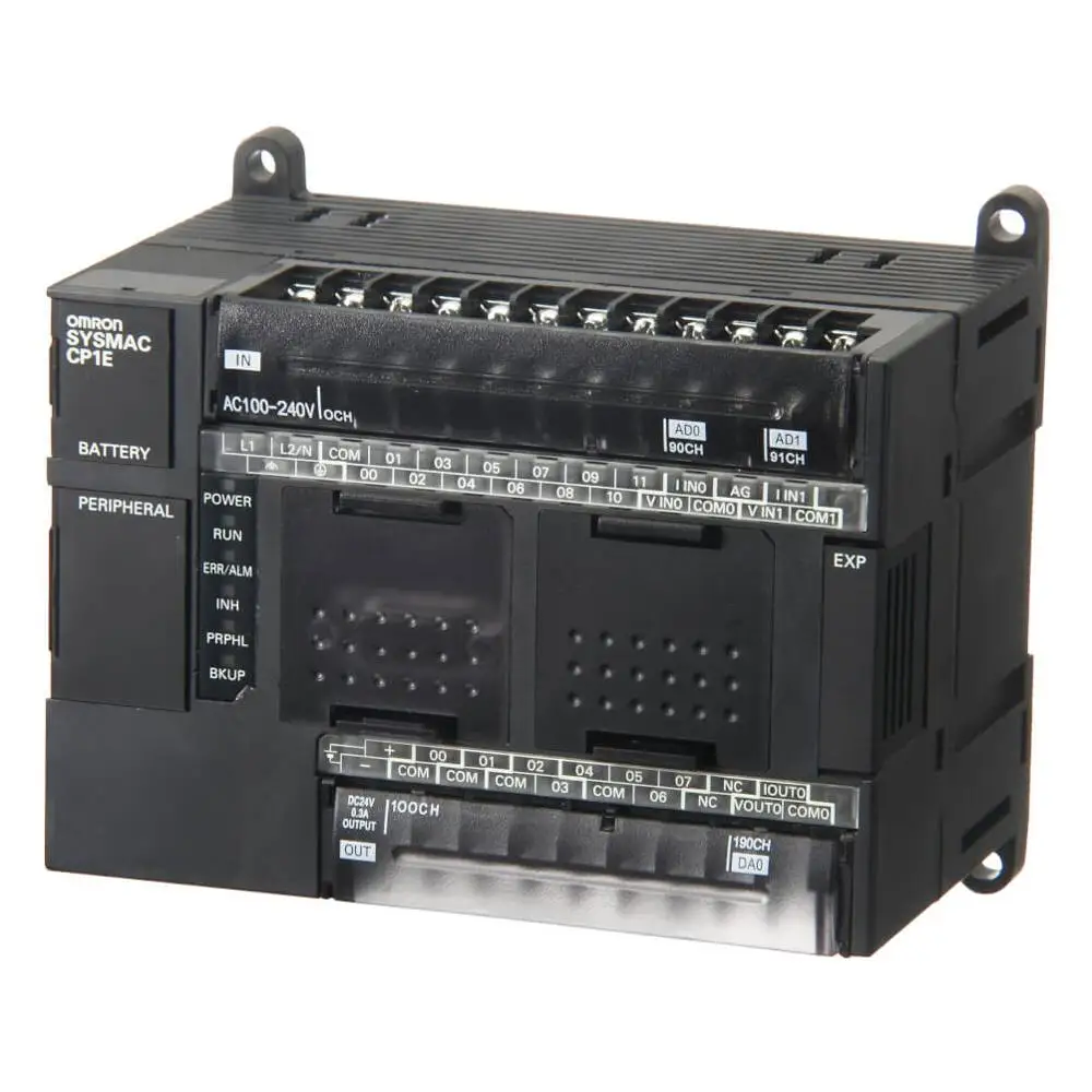 

CP1E-NA20DR-A PLC, 100-240 VAC supply, 12 x 24 VDC inputs, 8 x relay outputs 2 A, 2 x analog inputs, 1 x analog output, resoluti