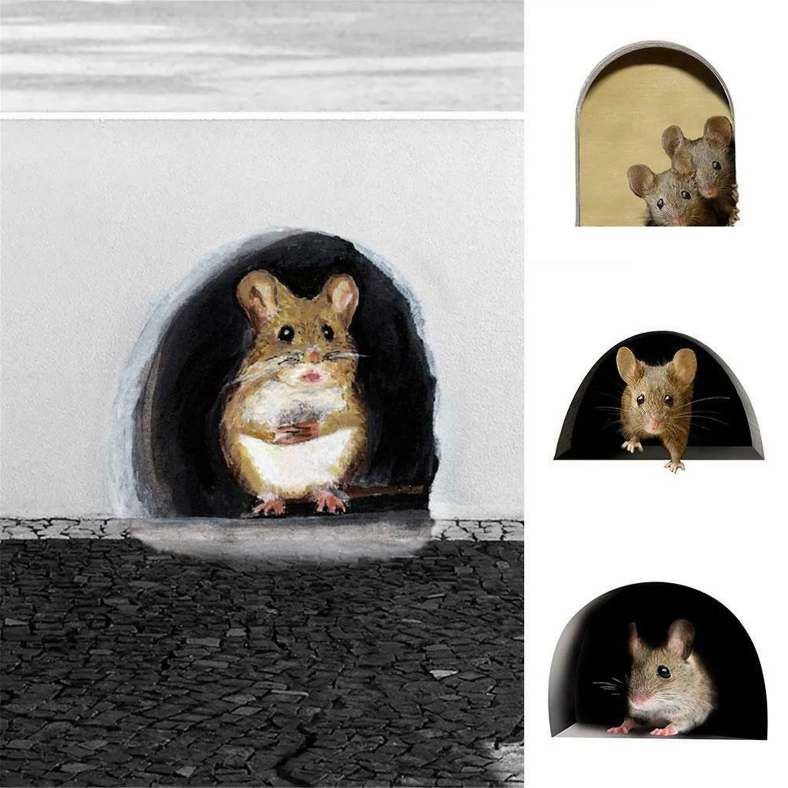 

20Pcs Mouse & Hole Decal Sticker 4 Styles Lifelike 3D Mouse Hole Wall Sticker Mouse in A Hole Wall Decal Art Stickers Wall Decor