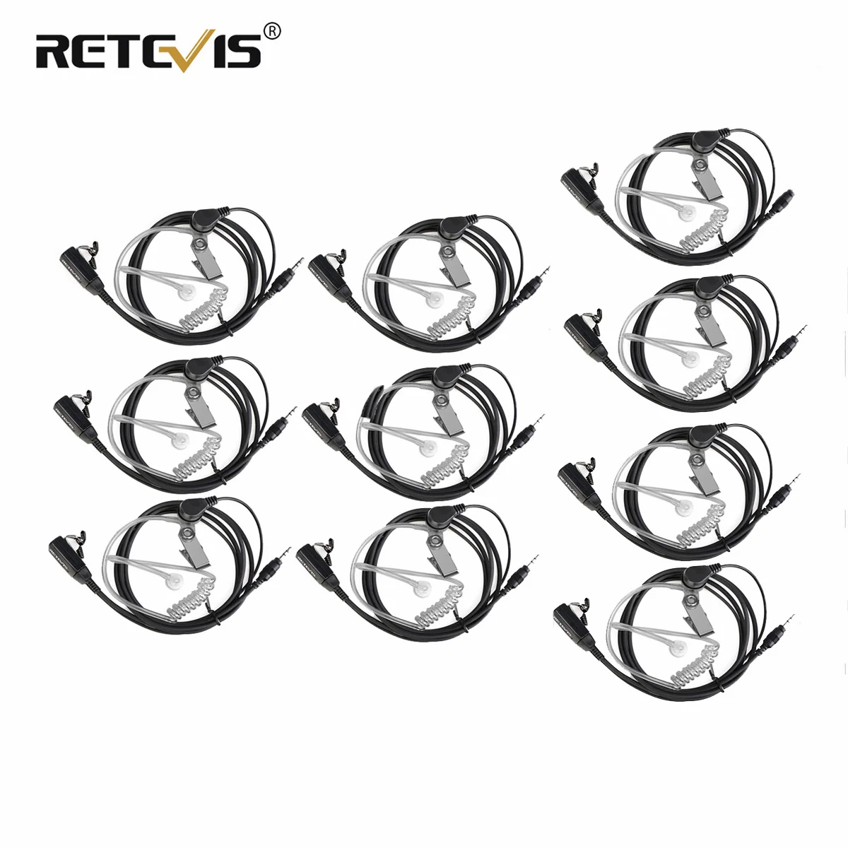 Retevis 10pcs Walkie Talkie Headset Covert Air Acoustic Earpiece for Uniden UH012SX UH038SX RT388 RT628 RT638 RT649B RT649P