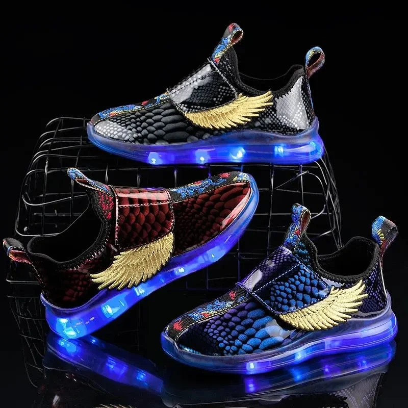 

Детская светящаяся обувь, размер 26-37, детская спортивная обувь с крыльями и USB-зарядкой, детская обувь с мигающим светом, светящаяся обувь со ...