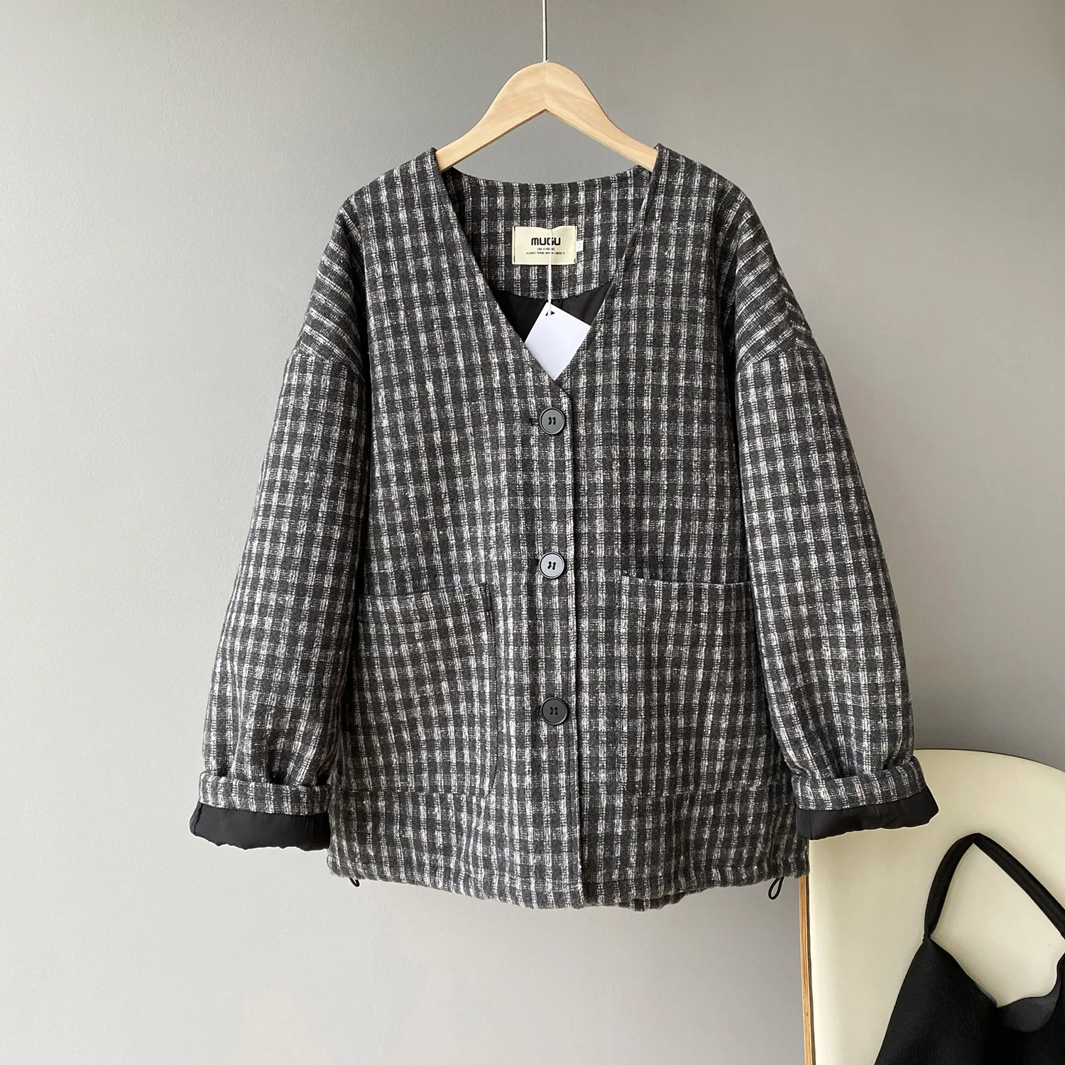 

Mooirue Winter Thick Woolen Parka Women's 2020 New Korean Style Checkered Single Breasted Top Jacket