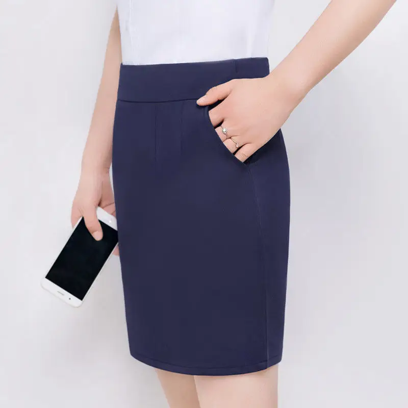 

Women Skirts Summer High Waist Tailored Work Skirt Lady Sexy Bodycon Knee Length Black White Red Blue Short Plus Size