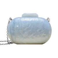 new round acrylic evening bag trendy design solid pearl white handbag luxury chic women wallet wedding party chain shoulder bags