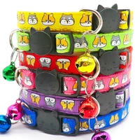 100pcs cat dog collar with bell cartoon print neck strap kitten puppy cat pet collar id adjustable plastic buckle pet supplies