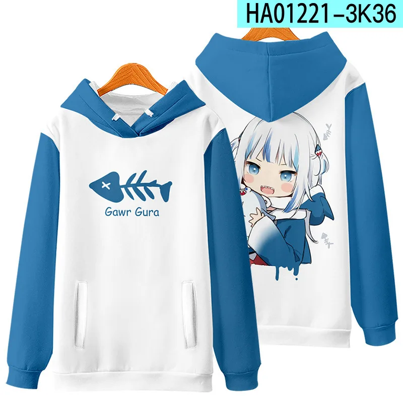 

GAMPORL Virtual Anchor Gawr Gura Hoodies 3D Printing Girl Women Cute Blue Shark Sweatshirt Hololive Anime Long Sleeves Pullover