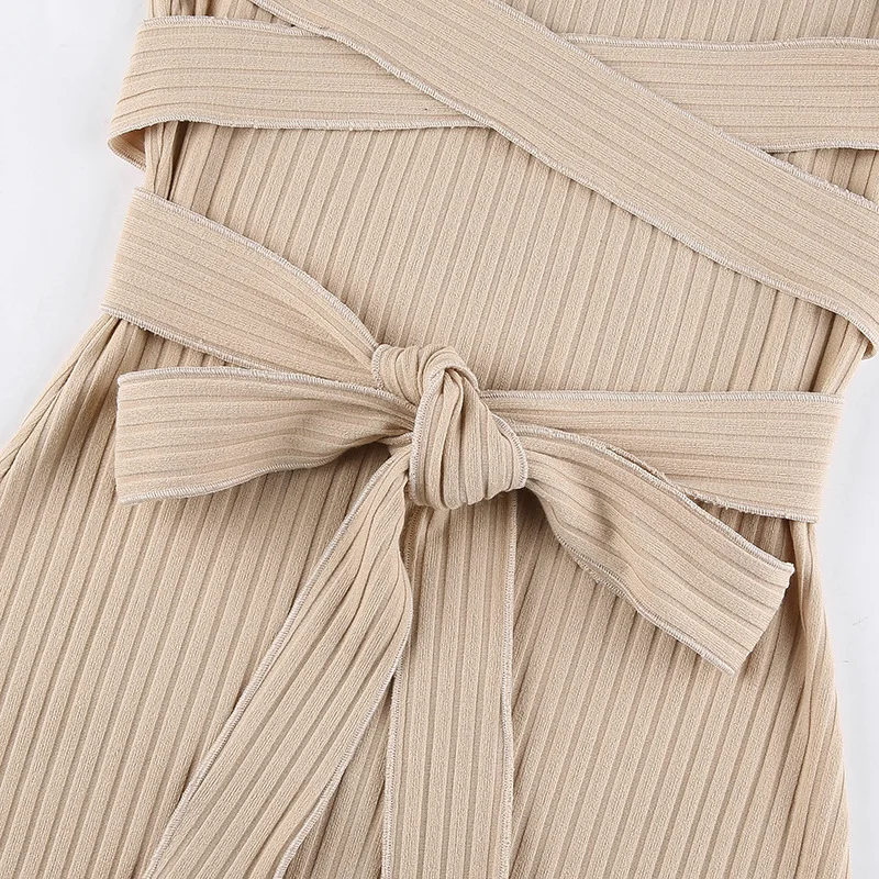 

Solid khaki Lace-up Bandage Women Dress 2021 Spring Lady Casual Halter Mini Split Bodycon Dresses Empire Long Sleeve Vestidos