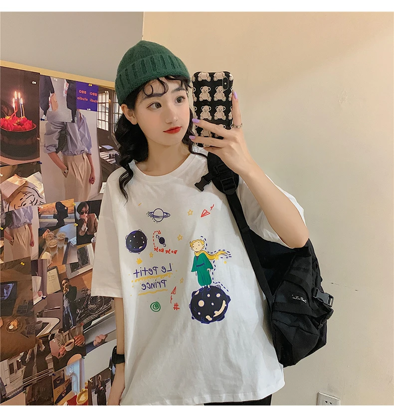 

Cardigan Cartoon Little Prince Printed Kawaii Harajuku Short Sleeve T-shirt Ladies Fun T-shirt 90s T-shirt Fashion