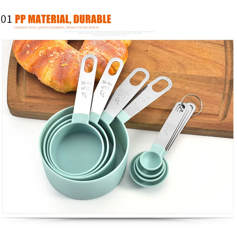 

4Pcs Stainless Steel PP Measuring Cups Spoons Kitchen Baking Cooking Tools Set Kitchen Supplies RERI889