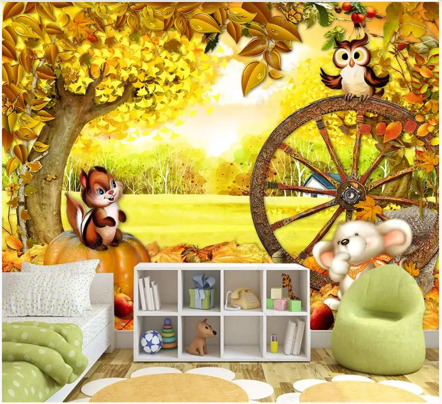 

Фотообои на заказ для стен 3 d Мультяшные животные пейзаж детская комната лесное дерево настенный фон бумажные украшения