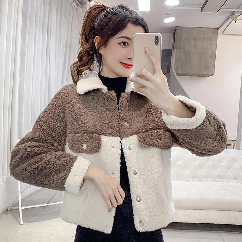 

Winter 2021 new fashion contrast color cardigan short coat women
