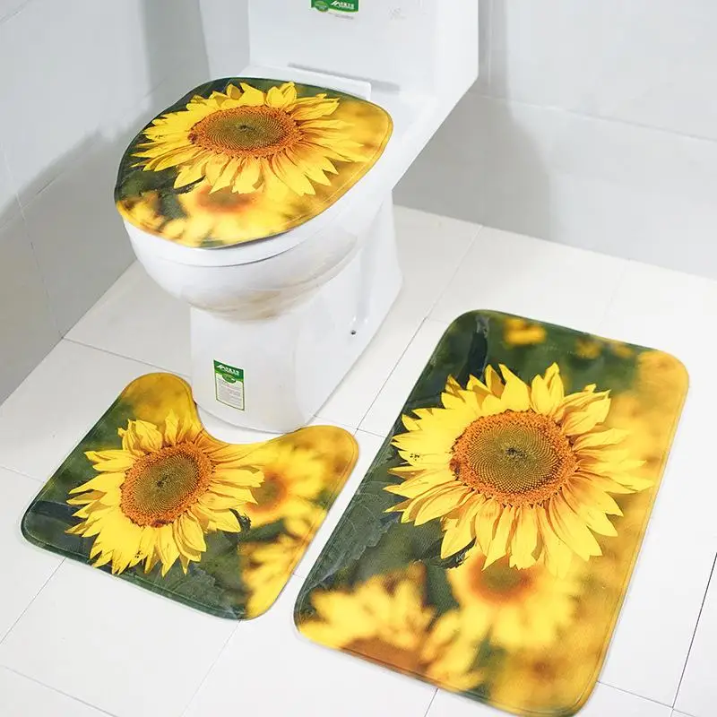 

3pcs/lot Sunflower Flannel Fabric Toilet Seat Cover Sunflower Toilet Case Bathroom Door Non-slip Mat Home Decoration ZT382