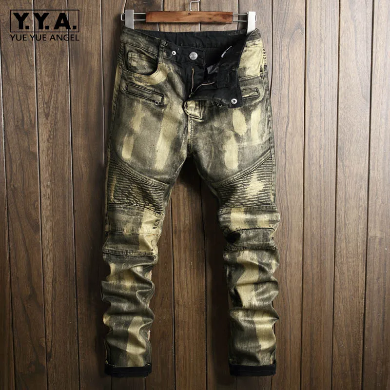 Брюки мужские облегающие серебристые Модные зауженные джинсы со средней талией