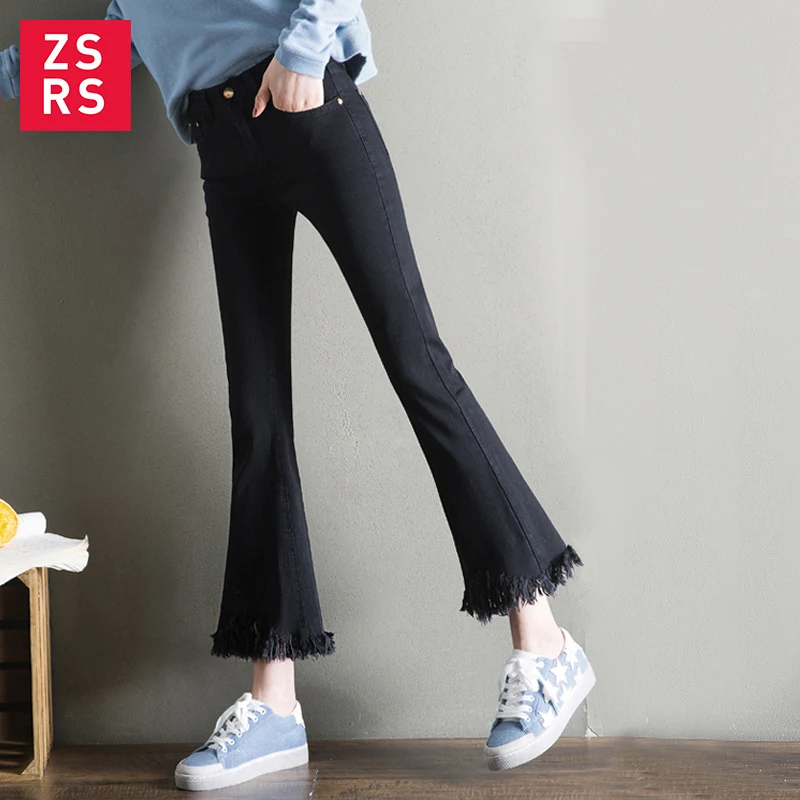 Черные ботинки с бахромой микро колокол Штаны женские 9 штанов 2019 Весна и осень