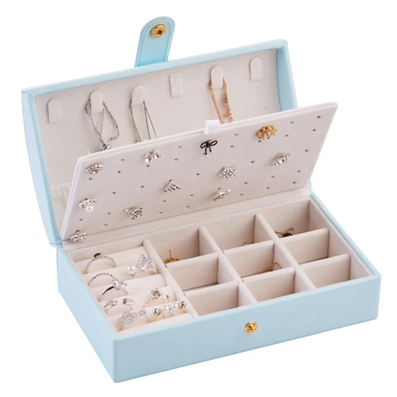 

Portable Jewelry Box Faux Leather Waterproof 2 Layers Earrings Organizer Case