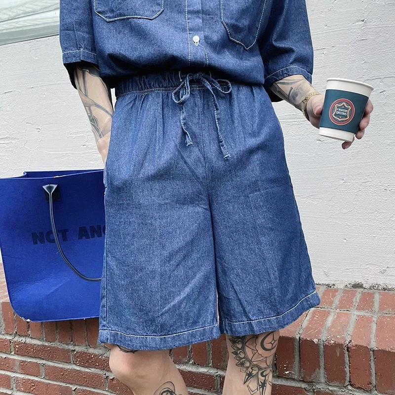 Джинсовый костюм мужской свободного покроя винтажная рубашка из денима с