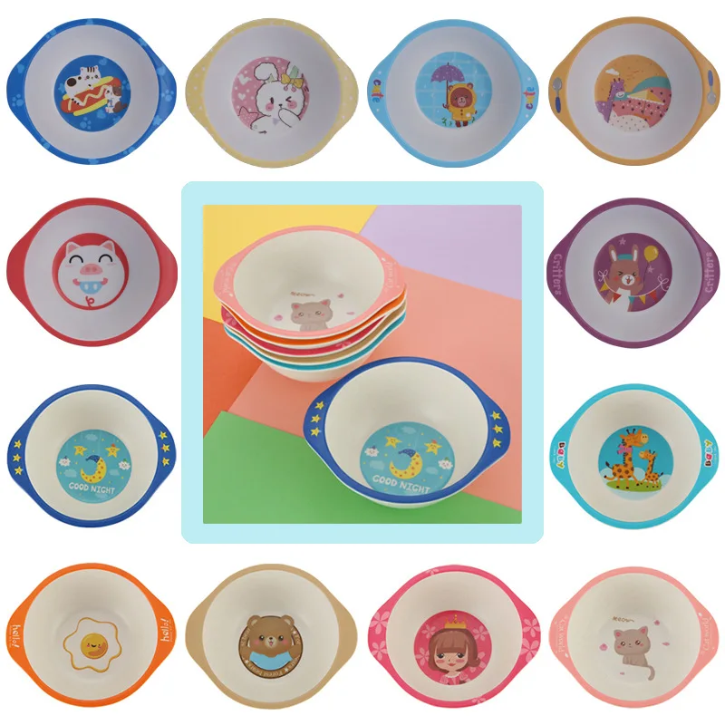 

Cute Children's Rice Bowl Baby Feeding Bowl Creative Cartoon Shatter-resistant Bamboo Fiber Baby Food Supplement Meal Bowl
