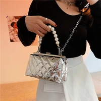 patent leather bright bread bag female summer 2021 new trendy fashion pearl chain single shoulder messenger bag small square bag
