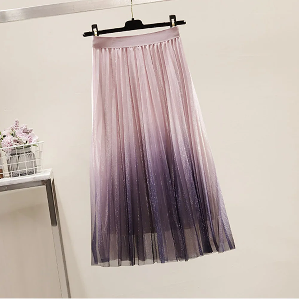 Модные сетчатые длинные юбки из тюля для женщин 2019 Горячая весна лето градиент