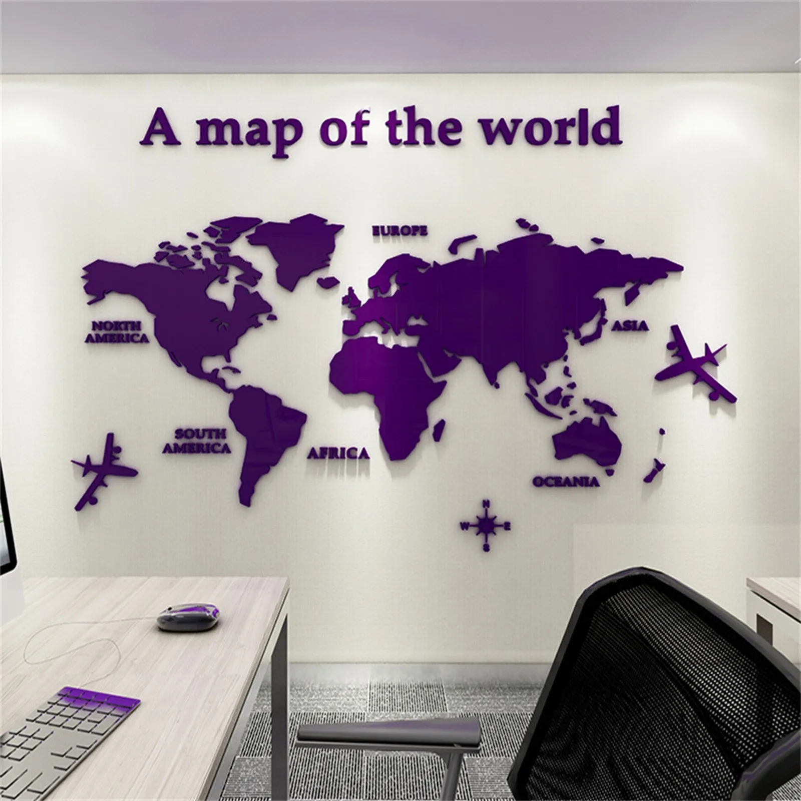 

Wall Stickers Frameless DIY Wall Mute 3D Mirror Surface Sticker Home Office Decor 120*60cm Map home decoration accessories