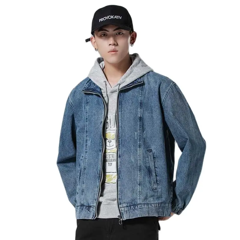 Мужская джинсовая куртка осенняя повседневная свободная мешковатая синяя с