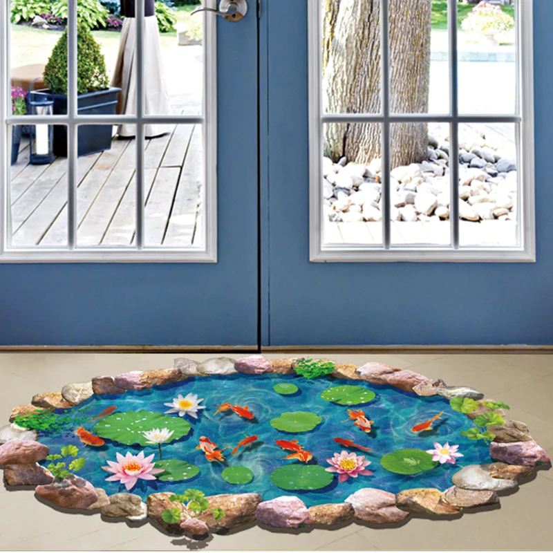 Рыба из листьев лотоса пруд напольные Sticker s Vinyl DIY домашний декор наклейка для