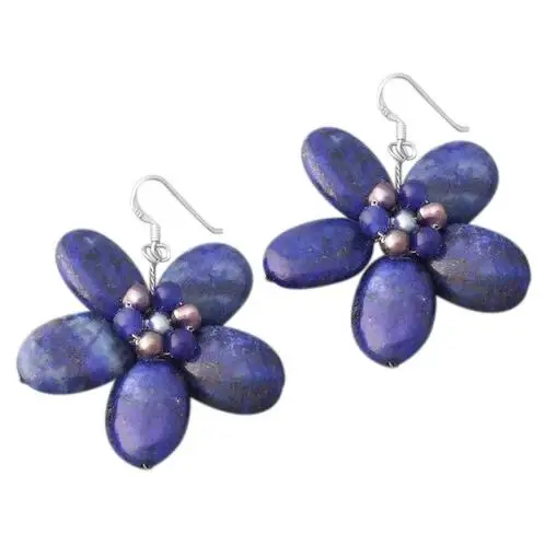 

Новое поступление любимый цветок жемчужной сережкой Синий Лазурит из подлинного пресноводного жемчуга, S925 серебряные серьги-подвески для женщин ювелирные изделия