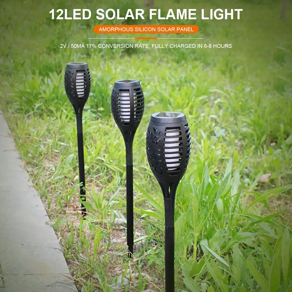 

6pcs/set 12LED Solar Flame Light Outdoor Waterproof High-strength Torch Lawn Warm Yellow Light For Garden Villa Street