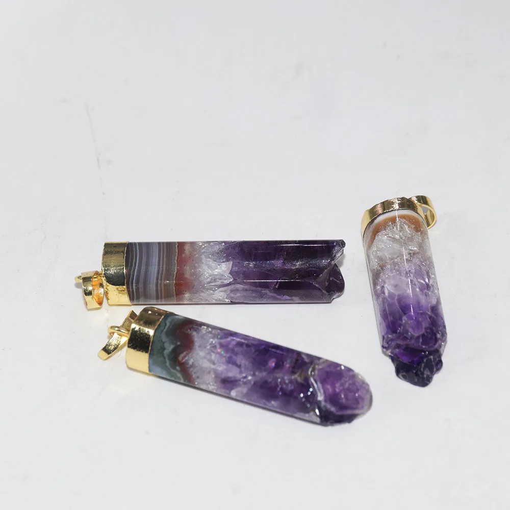 подвеска на шею аметист 5 шт. фиолетовый Цилиндр Друза Природного Камня Шарм