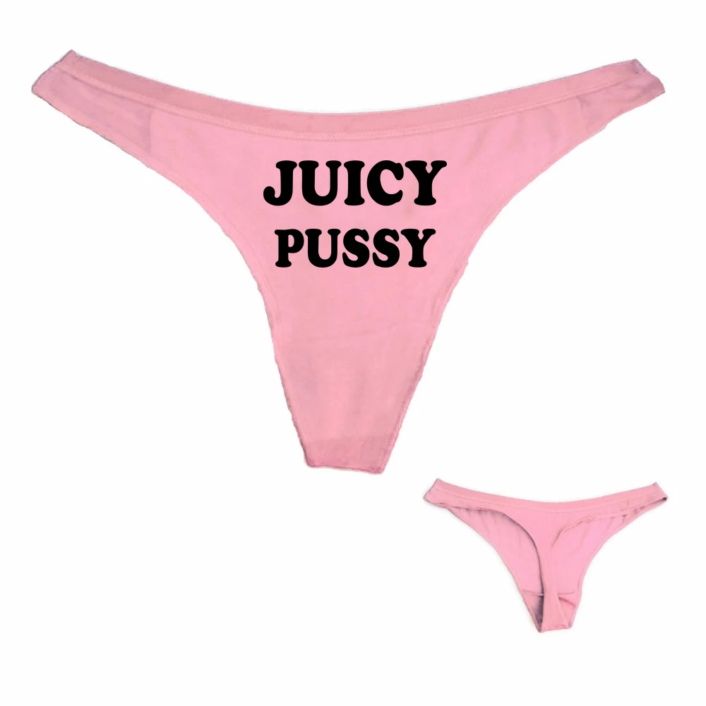 DongKing Lady's Sexy Thong Panties JUICY PUSSY Letter Print Funny Women Girl Cotton T Underwear White Black Pink G-String | Женская