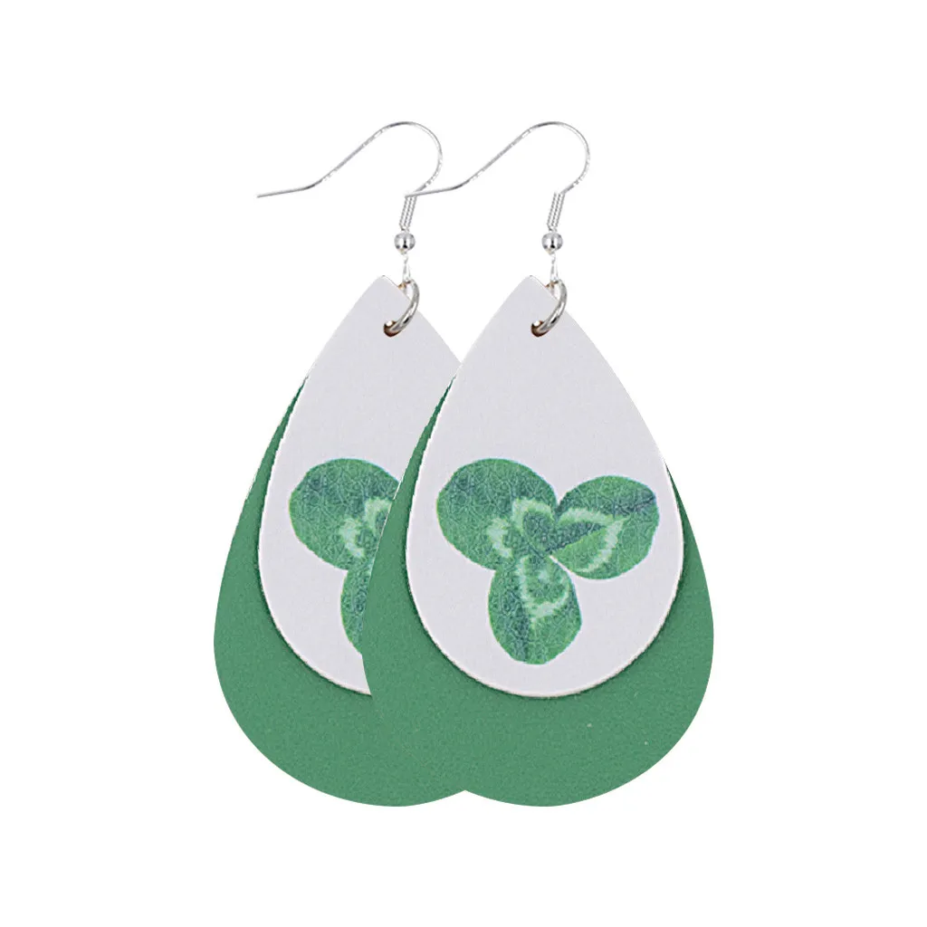 Женские кожаные висячие серьги OTOKY Модные Зеленые Серьги с рисунком подарочные