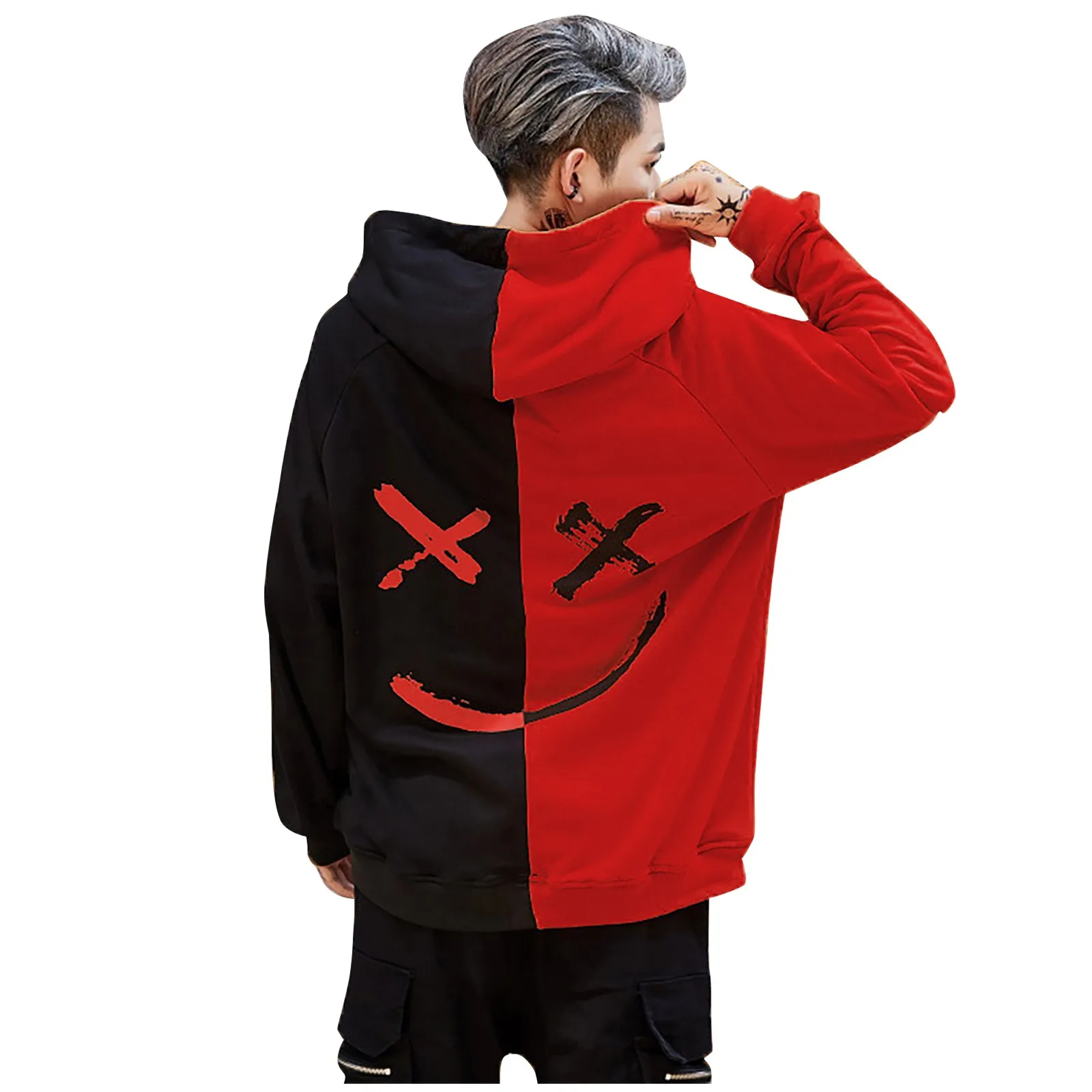 

Men Hip Hop Hoodies Spring Autumn Hooded Tops Loose Casual Color Blocking Long Sleeve Sports Sweatshirt High Street 2021 New