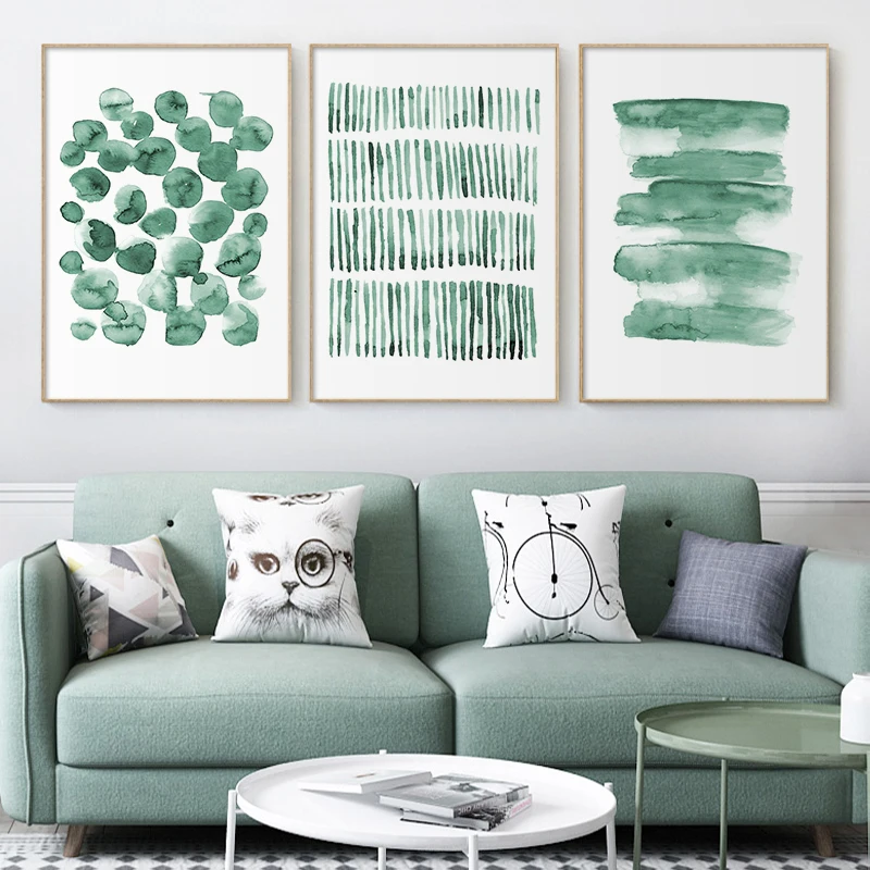 

Modern Simple Watercolor Green Poster Print Canvas Painting Abstract Wall Art Picture Nordic Mural for Living Room Home Decor