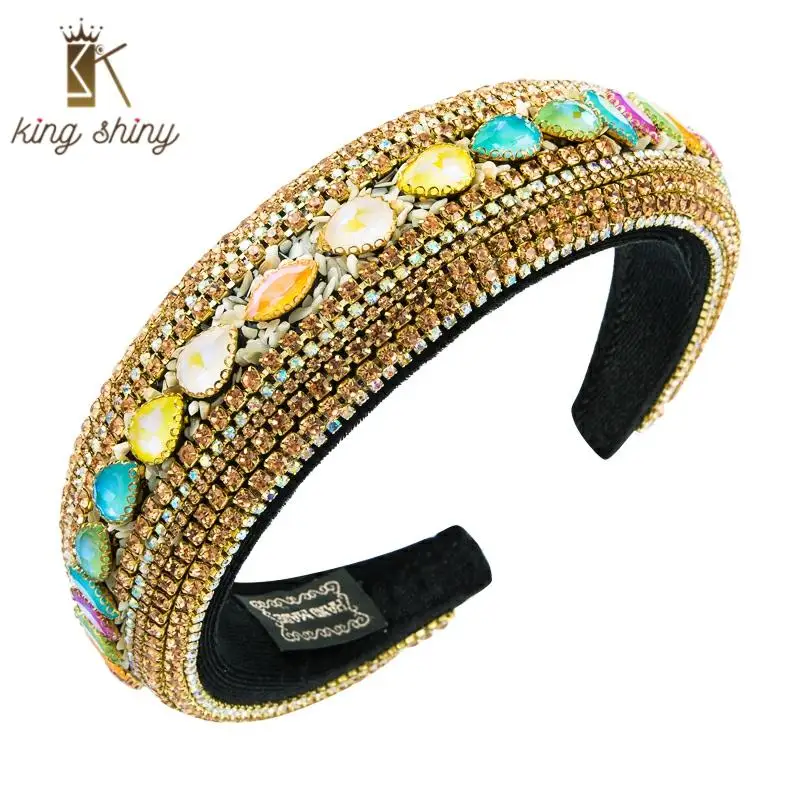 

Novel Baroque Colorful Crystal Headband for Woman Luxury Pebbles Metal Belt Rhinestone Hairband Woman Wedding Party Headpieces
