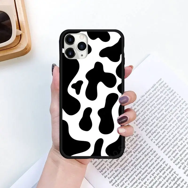 

White Black Cow Black white grid Phone Case for iPhone 11 12 mini pro XS MAX 8 7 6 6S Plus X 5S SE 2020 XR Luxury shell funda