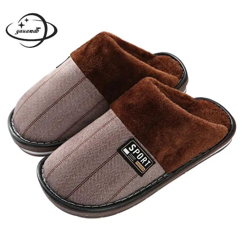 Мужские тапочки мужские зимние на плоской подошве короткие плюшевые домашние в