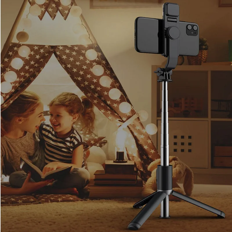 SMAMS Wireless Bluetooth Selfie Stick Foldable Mini Tripod with Fill Light Shutter Remote Control for IOS Android
