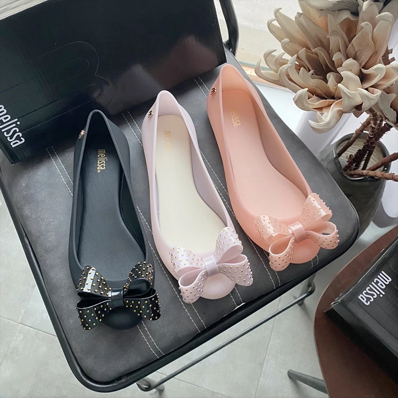 Сандалии-желе женские с заклепками и бантом на лето | Обувь